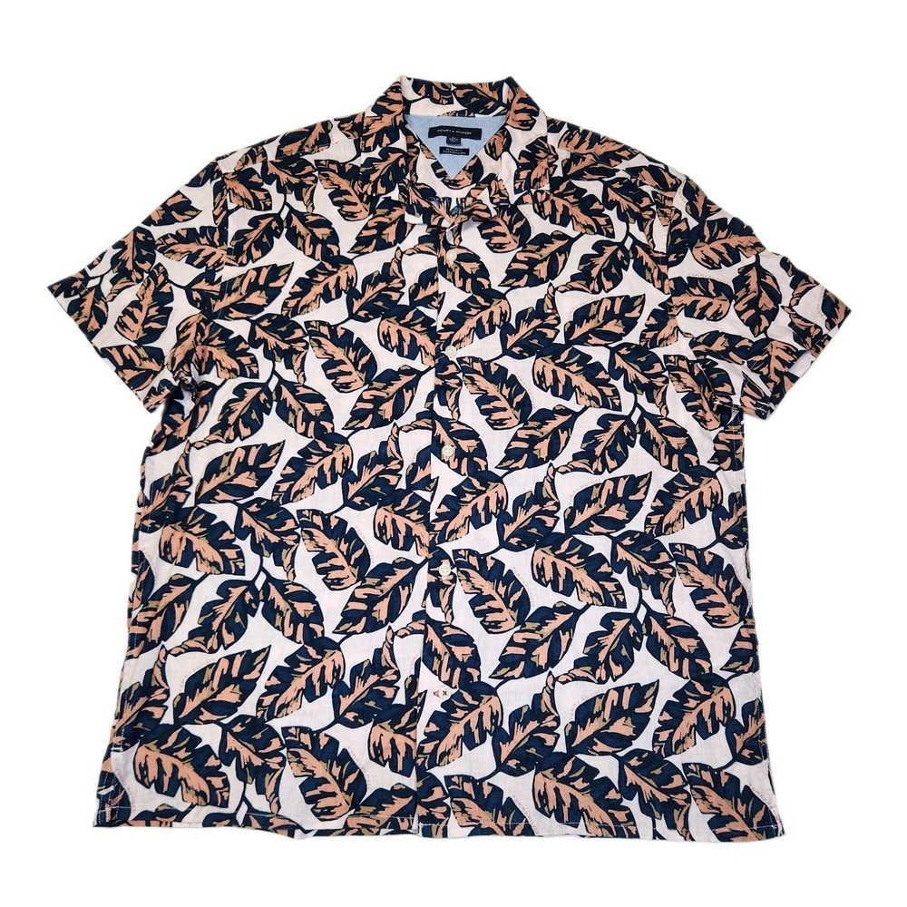 Tommy Hilfiger Shirt Mens XL Linen Cotton Tropical Leaf Hawaiian NWOT
